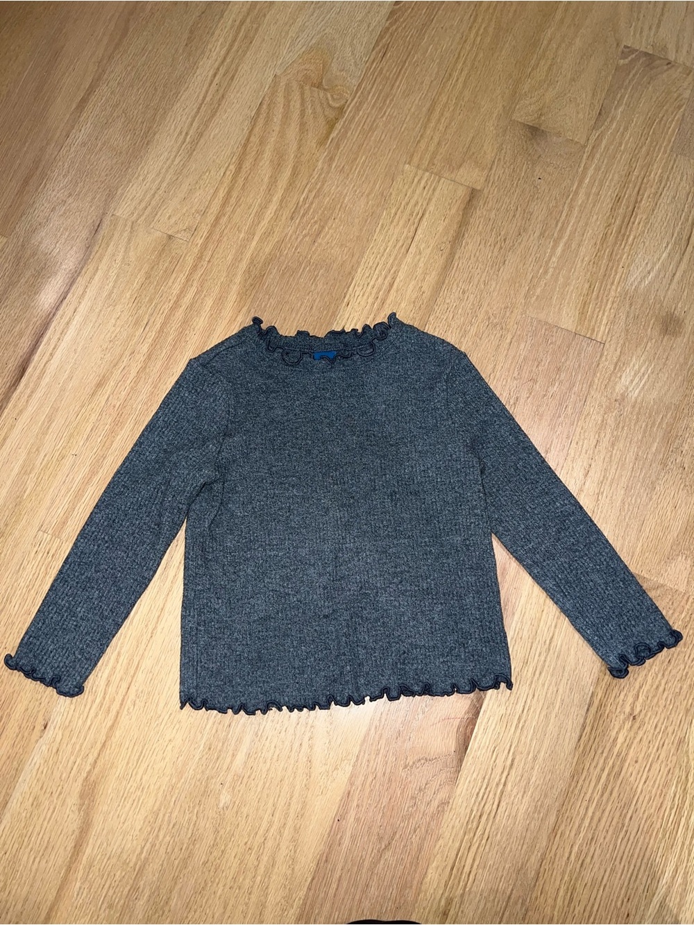 Old Navy Ribbed Ruffle Neck Long Sleeve Top - Charcoal